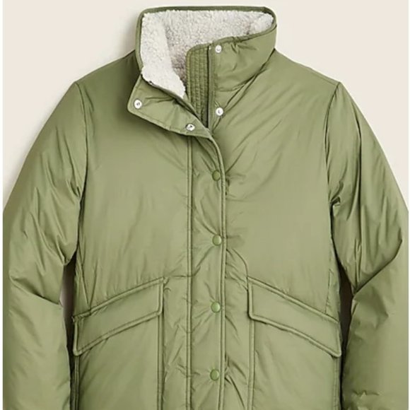 J.Crew Sherpa-Lined Puffer Jacket with Prima Loft, size XS, Olive Green - Picture 1 of 6